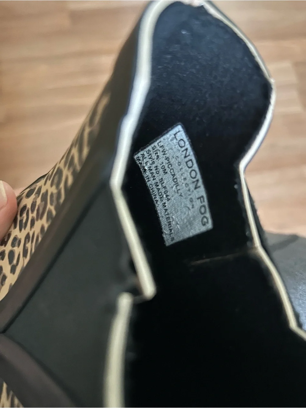 London Fog Leopard Print Ankle Rain Boots - Black & Tan.Size 10
